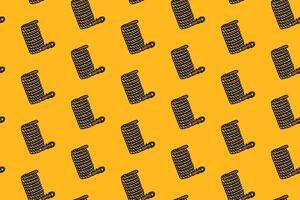 hank of rope with steel hanger colorful doodle seamless pattern on yellow background. retro skein of cord background. hank of rope pattern wallpaper. pattern background with kernmantle for adventure vector