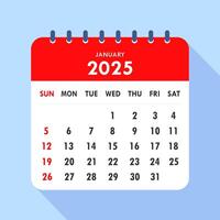 2025 calendar binding icon on blue background illustration. Business organizer symbol with long shadow vector