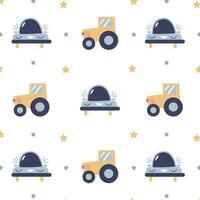 cute funny kids pattern with a car and a tractor on a white background vector
