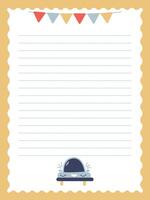 notebook page from the nursery with a cute blue car vector