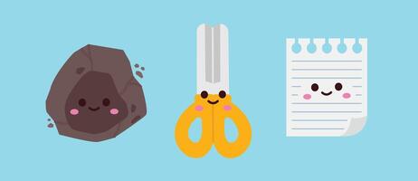 Cute character illustration. Rock, paper, scissors, Rochambeau game design suitable for posters and web. vector