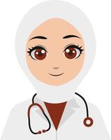 Female Doctor Character in White Uniform and Hijab vector