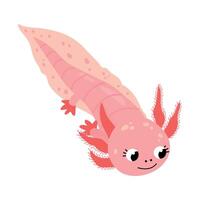 Cute Cartoon Axolotl Character Illustration. White background, isolate vector