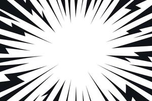 Black comic style lightning explosion background. Radial speed lines backdrop vector