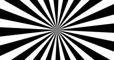 Abstract black and white striped radial pattern creating a visually captivating illusion of depth and movement, resembling a tunnel or hypnotic vortex effect, suitable for artistic and graphic design video