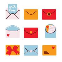 Set of letter and envelope icons. Illustration in flat style. vector