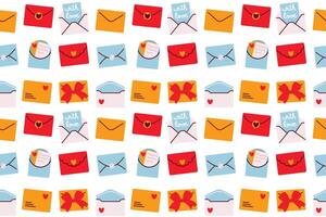 Seamless pattern with envelopes and letters. Valentines day lettering. Flat illustration. vector