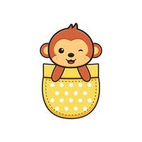 Cute monkey in the pocket character cartoon icon illustration vector