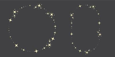 Magic star arch. Stars arch, star compositions graphic art. Shiny elements, starry and dots silhouettes. Comets and abstract constellations, retro celestial set vector