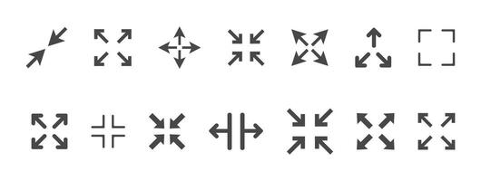 Full screen icon interface menu cursor bitton, application size control pointer. Web ui line navigation maximize or minimaze icon. App arrow. Enter or exit vector