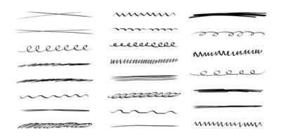 Underline mark border doodle hand drawn mark, swoosh highlight freehand brush. Grunge scribble curvy symbol. Marker check figure. vector