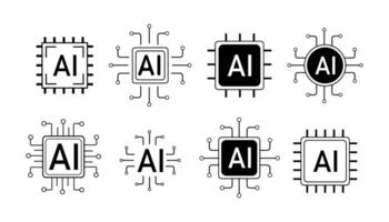 AI circuit board line icon, simple Electric processor chip, Artificial intelligence AI processor. CPU future tech symbol. vector