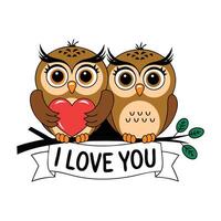 Owl Couple Given a Pose in Valentine's Day vector