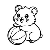 fun hamster playing ball cartoon character isolated drawing line art style sketch classic vintage design illustration vector