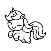 fun happy jumping unicorn cartoon character isolated drawing line art style sketch classic vintage design illustration vector