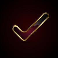 A sleek golden checkmark with a glossy black and deep red gradient interior. A small glowing sparkle is visible at the top corner, emphasizing elegance and luxury. vector