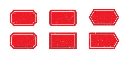 set of red grungy texture stamp shape frame vector
