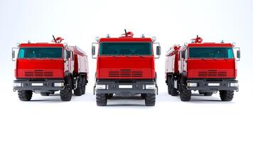 set of Red Firetruck isolated on a white background, 3D render photo