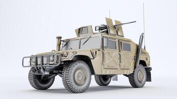 3D render of all terrain military vehicle, Military vehicle isolated on a white background photo