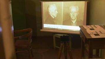 Vilnius, Lithuania - 30th november, 2024- photographs taken of prisoners. The Museum of Occupations and Freedom Fights in Vilnius. Soviet occupation of Lithuania video