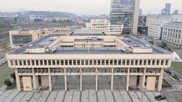 Vilnius, Lithuania - 26th november, 2024 - aerial zoom in view building of Parliament of the Republic of Lithuania.The Seimas constitutes the legislative branch of government in Lithuania video