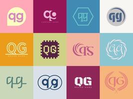 QG logo company template. Letter q and g logotype. Set different classic serif lettering and modern bold text with design elements. Initial font typography. vector