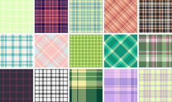 Plaid fabric patterns in vibrant checks, perfect for textile, clothing, or rustic wallpaper designs with a Scottish touch. vector