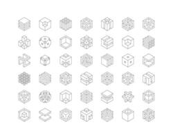 Cube logo, geometric design. Set box logotype company, trendy techno emblem in isometric 3D style. vector