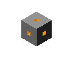 Cube logo, geometric design. Box logotype company, trendy tech emblem in pixel style. vector