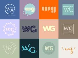 WG logo company template. Letter w and g logotype. Set different classic serif lettering and modern bold text with design elements. Initial font typography. vector