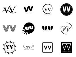 VV logo company template. Letter v and v logotype. Set different classic serif lettering and modern bold text with design elements. Initial font typography. vector