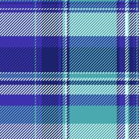 Advertising fabric pattern tartan, tile seamless texture background. Fuzzy check plaid textile in indigo and cyan colors. vector