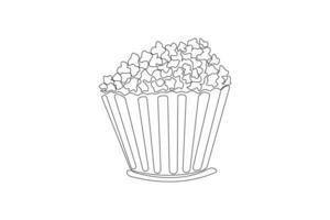 Hand-drawn popcorn one line art drawing. National Popcorn Day concept line art. vector