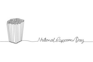Continuous one line art drawing of popcorn. National Popcorn Day concept background vector