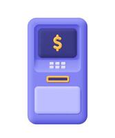ATM automatic deposit machine with dollar sign. Finance technology, banking, money transfer and money payment concept. 3d icon. Cartoon minimal style. vector