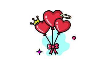 Lovely Heart Balloons A Digital Illustration of Three Red Heart-Shaped Balloons Tied with a Pink Bow, Adorned with a Crown and Halo, Symbolizing Love, Royalty, and Divinity. video