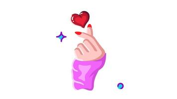 Korean Hand Heart Gesture with Red Heart, Pink Sleeve, and Sparkling Effects on White Background video