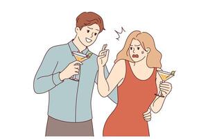 Harassment during party from man showing signs attention to woman who does not want to communicate vector
