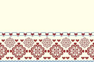 Romantic Nordic Pixel Heart and Floral Border Design for Valentines Day Wedding and Abstract Backgrounds vector