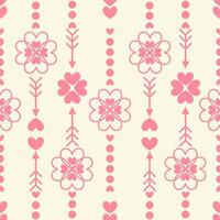 Pink geometric pattern with hearts, archery, and florals for decoration, wrapping paper, or fabric in the Valentine's concept vector