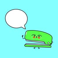 Stapler with speech bubble. hand drawn cartoon kawaii character illustration icon. Isolated on blue background. Stapler character concept vector