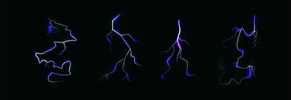 Powerful electrical current energy. Flash of lightning in a magic frame. Neon discharge in smoke effect. vector