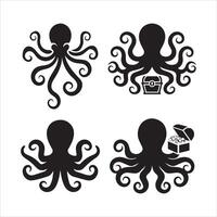 Editable Octopus Silhouette Set in EPS Format vector
