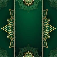Green and gold background with ornate floral pattern vector