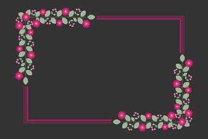Pink Fuchsia Rectangular Frame With Leaves And Love Flowers vector