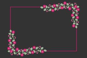 Rectangular Frame With Green Leaves And Love Pink Fuchsia Flowers vector