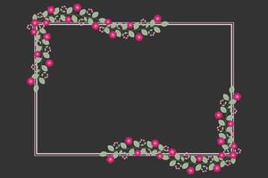 Rectangular Frame Decorated With Love Pink Fuchsia Flowers And Green Leaves vector