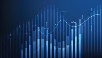 business and finance concept. bar graph and candlestick chart with lines on blue background vector