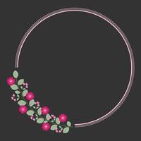 Circle Frame With Love Pink Fuchsia Flowers And Green Leaves vector