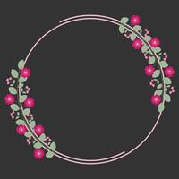 Beautiful Circle Frame With Green Leaves And Love Pink Fuchsia Flowers vector
